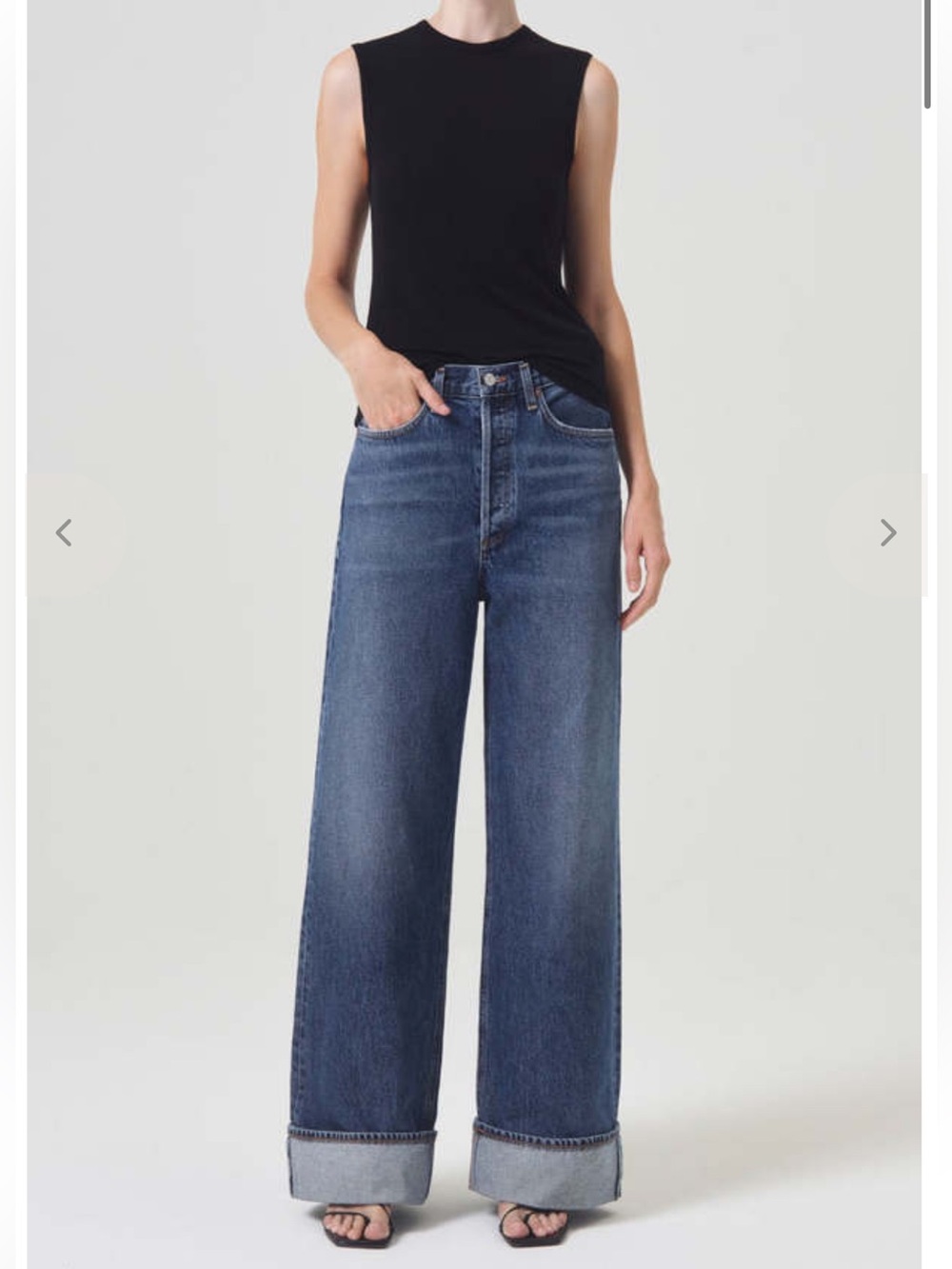 Agolde Dame Wide Leg Jeans Size 26 Medium Indigo High Rise Cuffed Rigid Denim